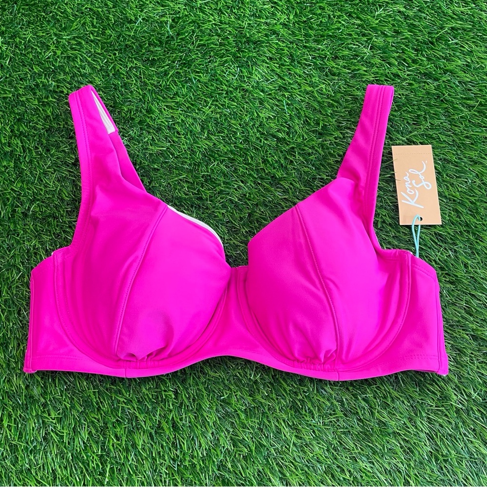 hot pink underwire D/DD cup padded adjustable bikini top swimsuit summer